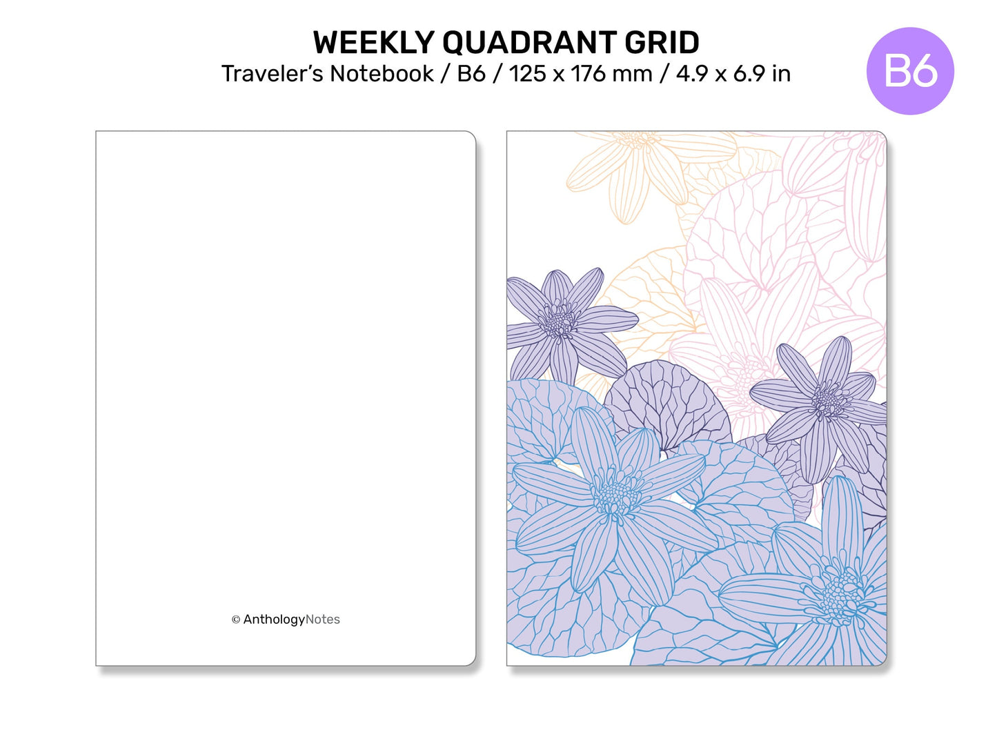 B6 TN Weekly QUADRANT Grid Printable Refill Insert Traveler's Notebook | Minimalist Functional