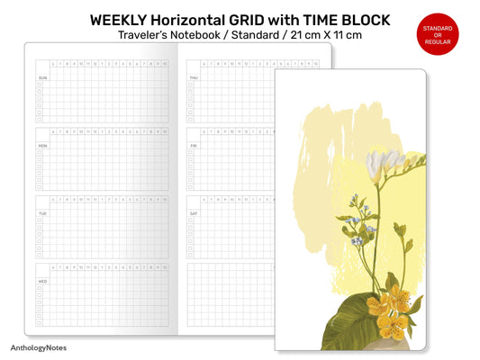 Standard Weekly HORIZONTAL Grid with TIMEBLOCK Printable TN Refill Insert - Wo2P