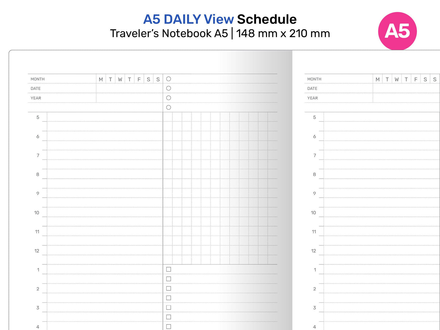 TN A5 DAILY View Appointment Printable Traveler's Notebook Refill Minimalist Printable Planner A522-004-Daily