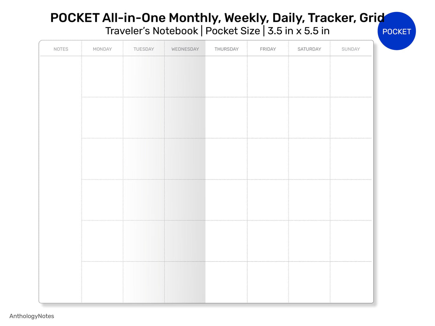 POCKET TN All-in-One Monthly View, Tracker, Weekly, Daily, To Do List Printable Traveler's Notebook Refill