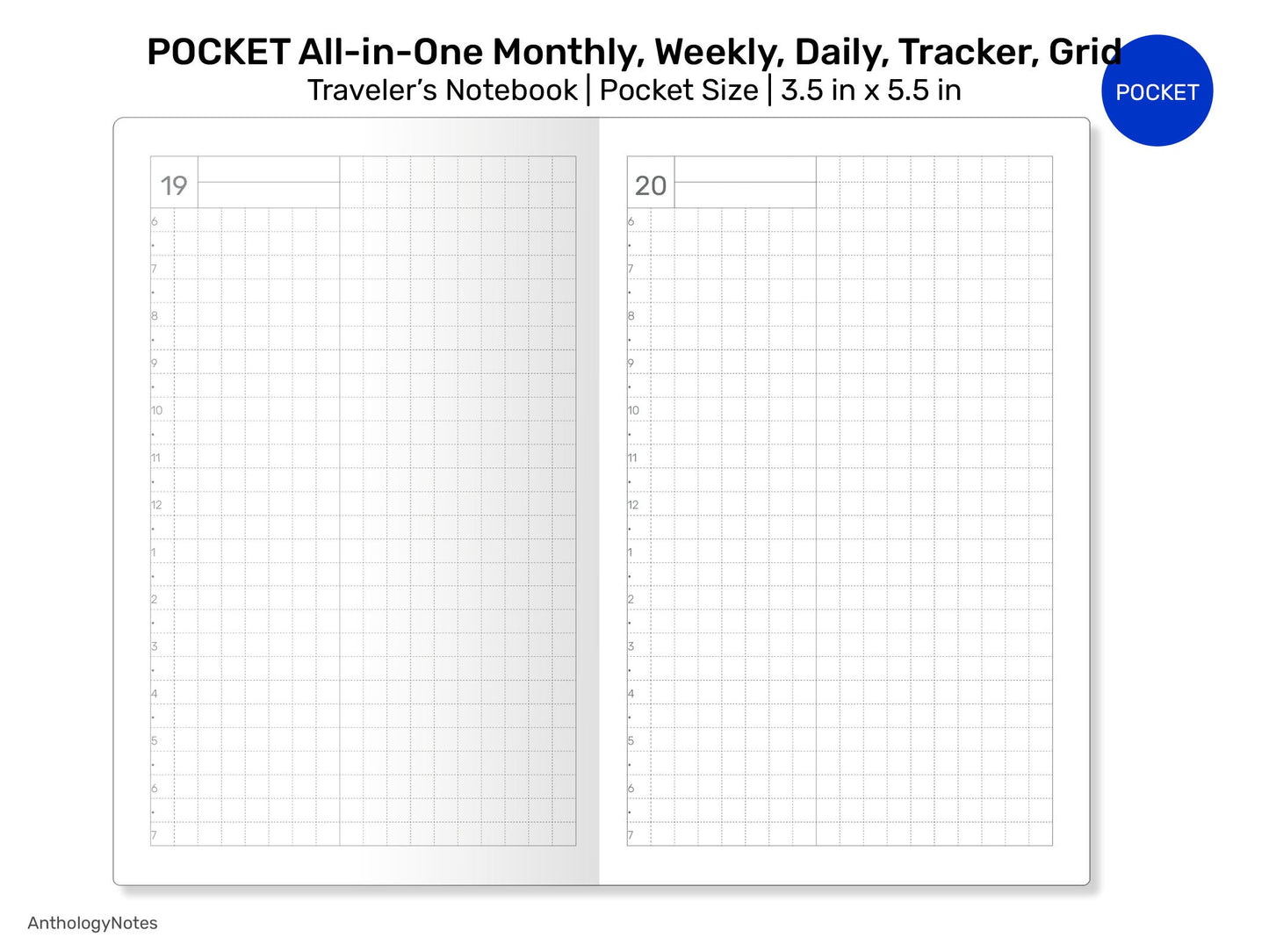 POCKET TN All-in-One Monthly View, Tracker, Weekly, Daily, To Do List Printable Traveler's Notebook Refill