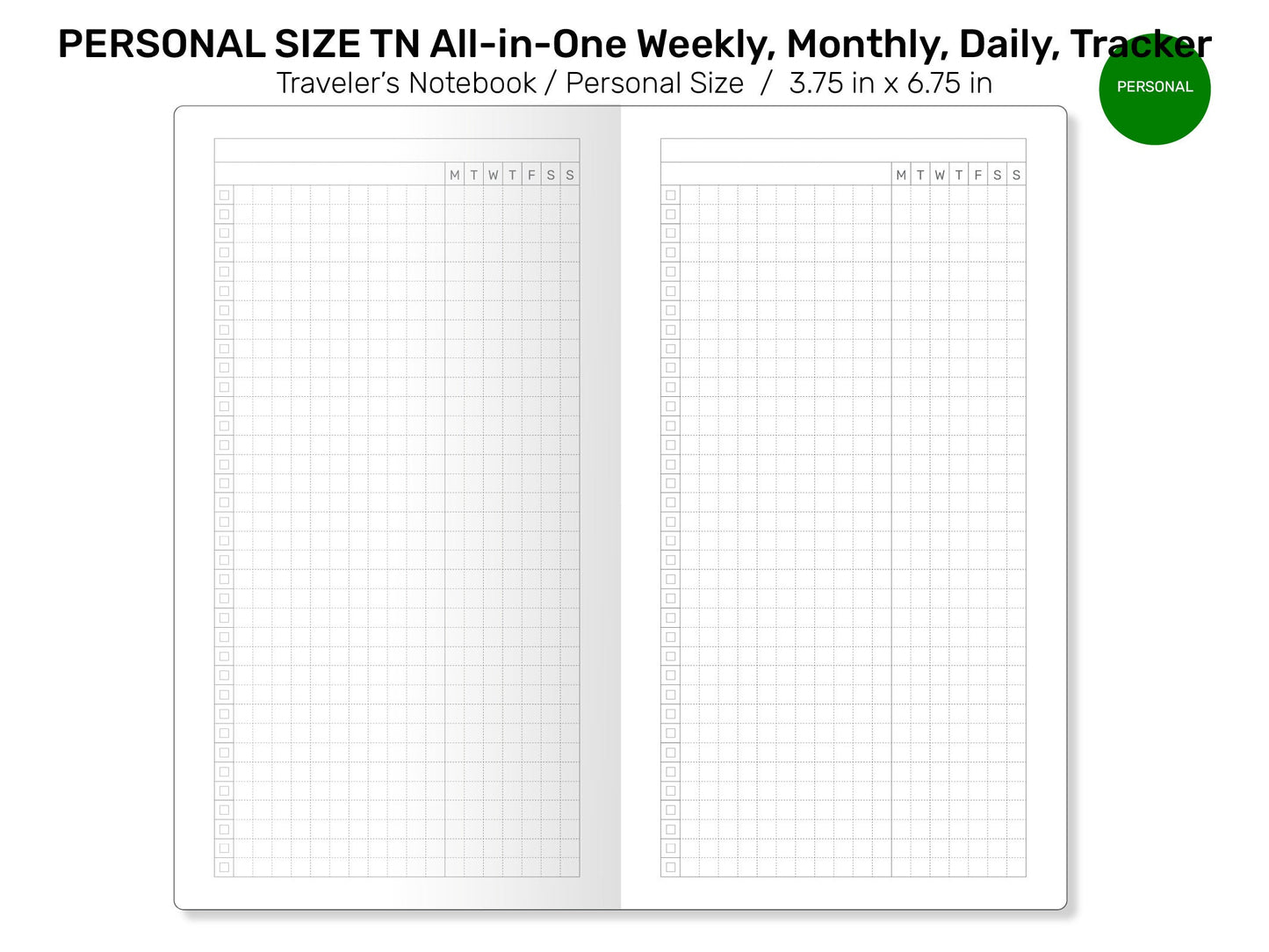 PERSONAL TN All-in-One Monthly, Weekly Horizontal, Tracker / To Do List, Grid Notes Printable Traveler's Notebook Insert