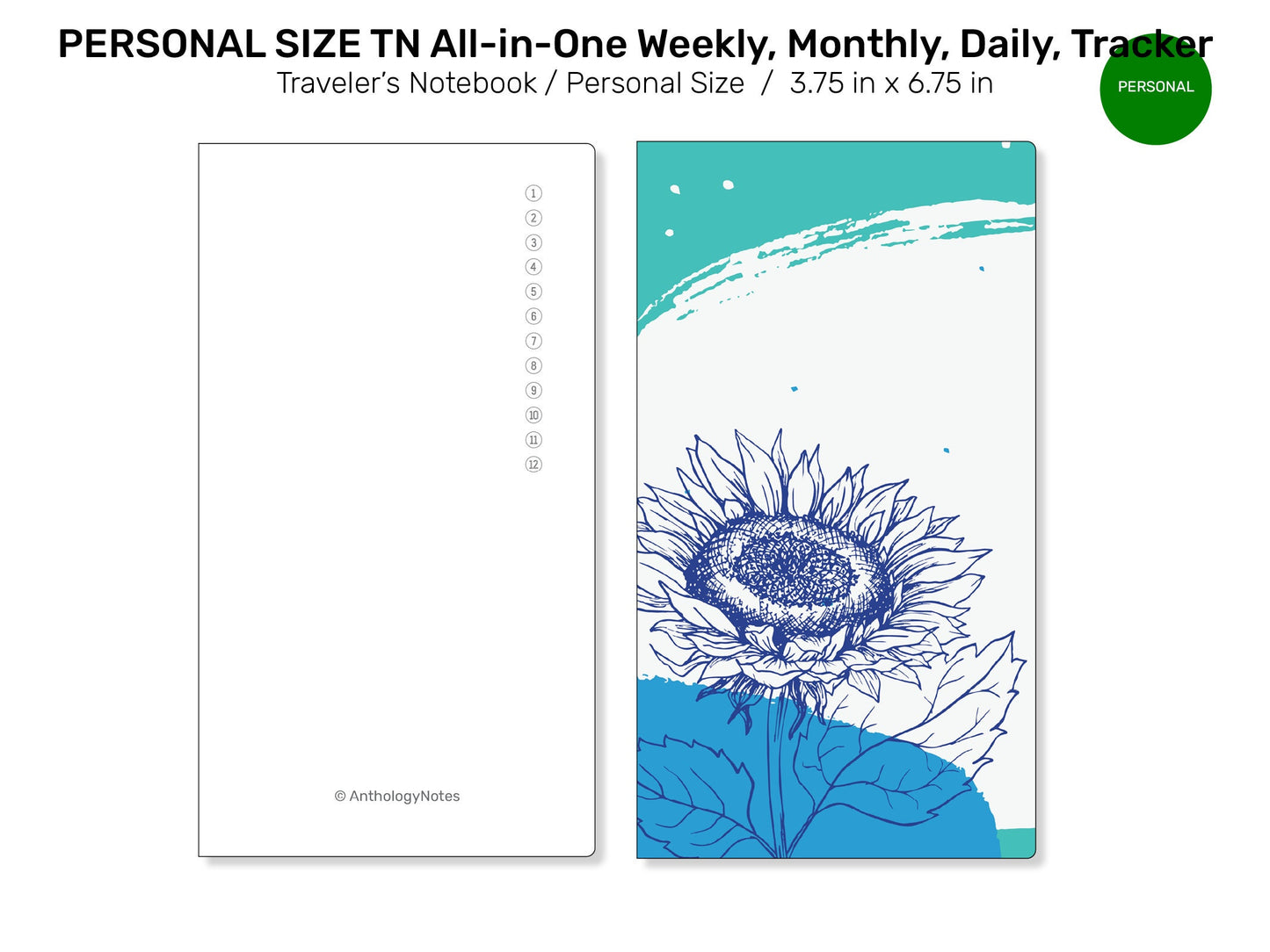 PERSONAL TN All-in-One Monthly, Weekly Horizontal, Tracker / To Do List, Grid Notes Printable Traveler's Notebook Insert