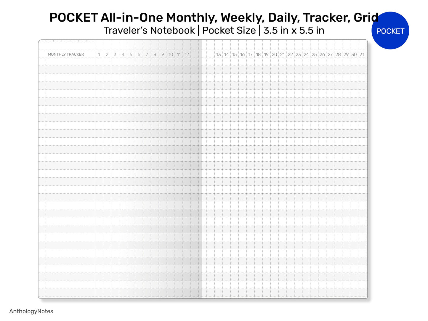 POCKET TN All-in-One Monthly View, Tracker, Weekly, Daily, To Do List Printable Traveler's Notebook Refill