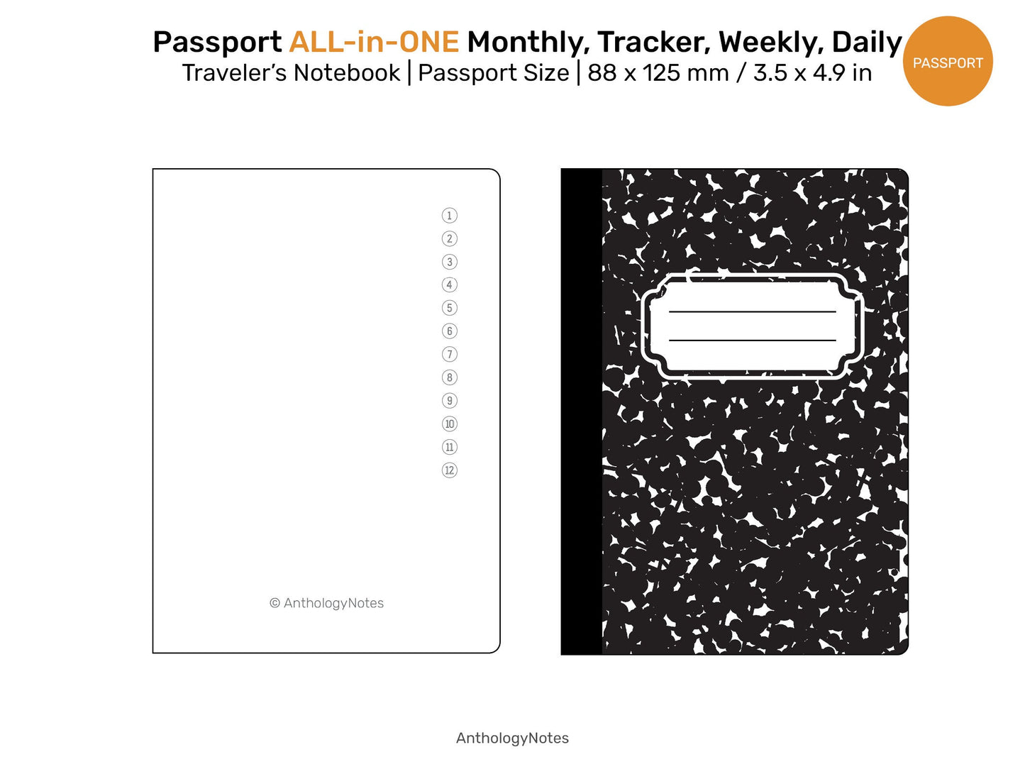 PASSPORT TN All-in-One Monthly View, Tracker, Weekly, Daily, To Do List Printable Traveler's Notebook Refill