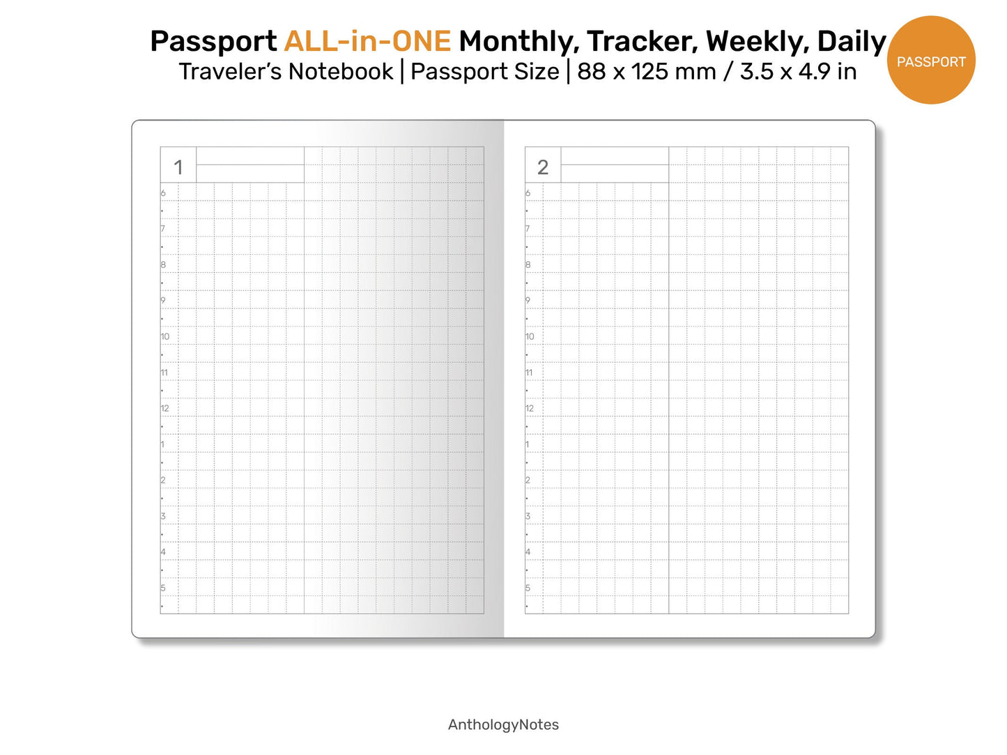 PASSPORT TN All-in-One Monthly View, Tracker, Weekly, Daily, To Do List Printable Traveler's Notebook Refill