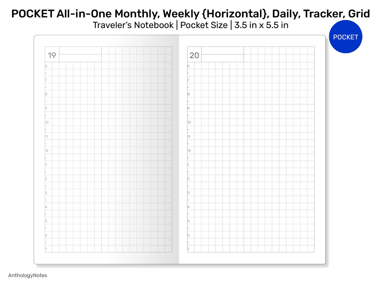 POCKET TN All-in-One Monthly View, Tracker, Weekly HORIZONTAL, Daily, To Do List Printable Traveler's Notebook Refill