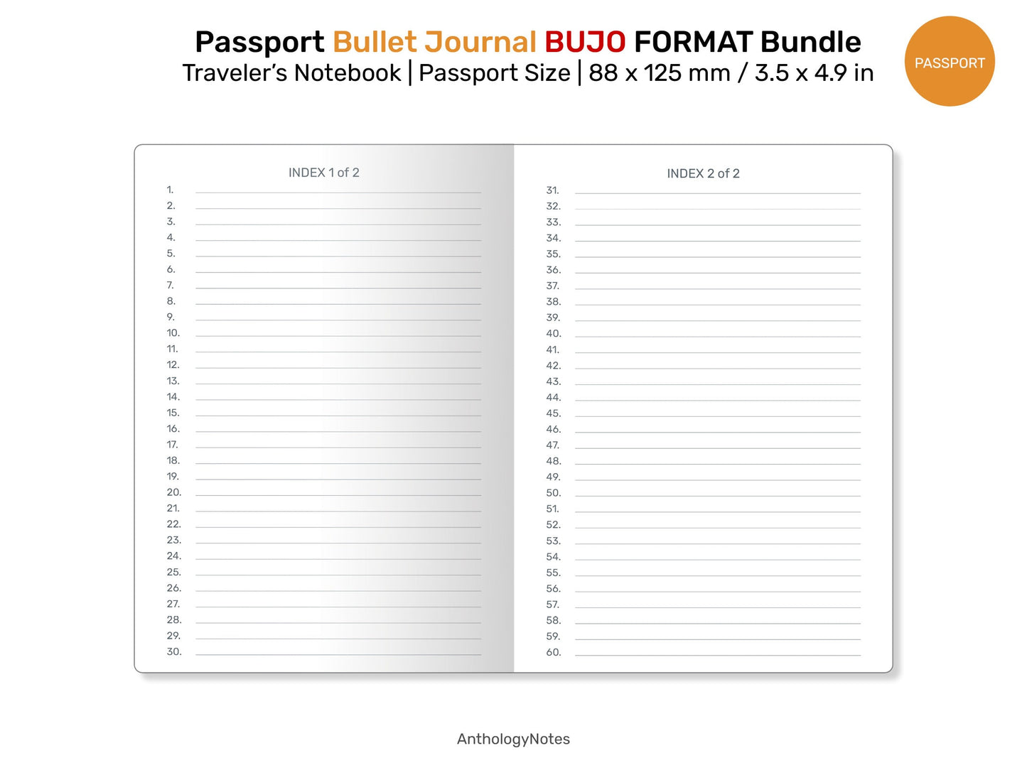 TN PASSPORT Bundle SET - Blank, Grid, Dot Grid, Lined, Classic Grid, Cross Grid, Isometric - Printable Refill Insert - BB2023