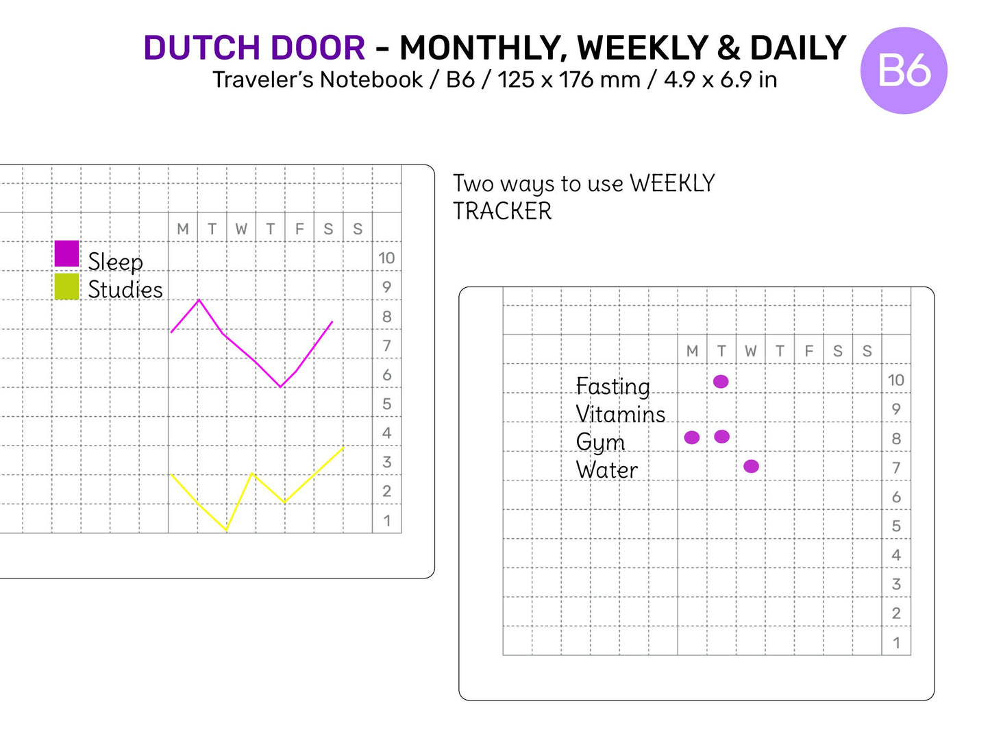 B6 TN Dutch Door Monthly, Weekly, Daily GRID Printable Traveler's Notebook Minimalist