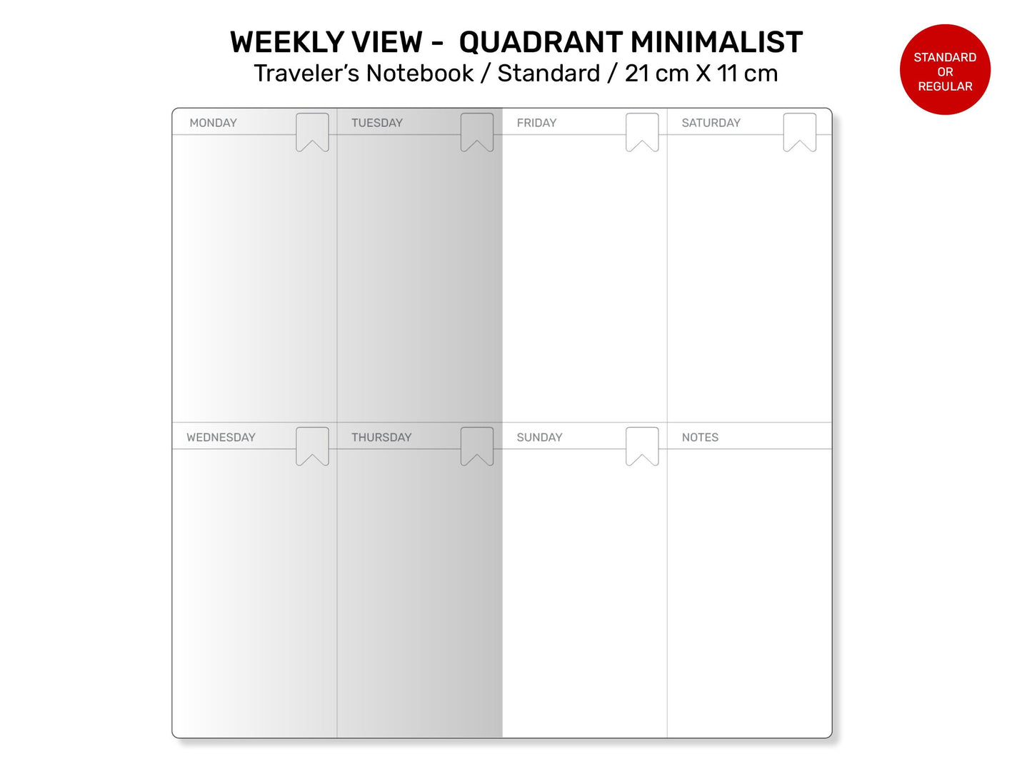 TN WEEKLY View Insert Minimalist  QUADRANT Wo2P - Week on 2 Pages Standard Size  RTN037