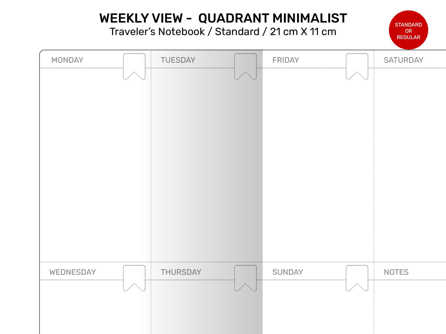 TN WEEKLY View Insert Minimalist  QUADRANT Wo2P - Week on 2 Pages Standard Size  RTN037