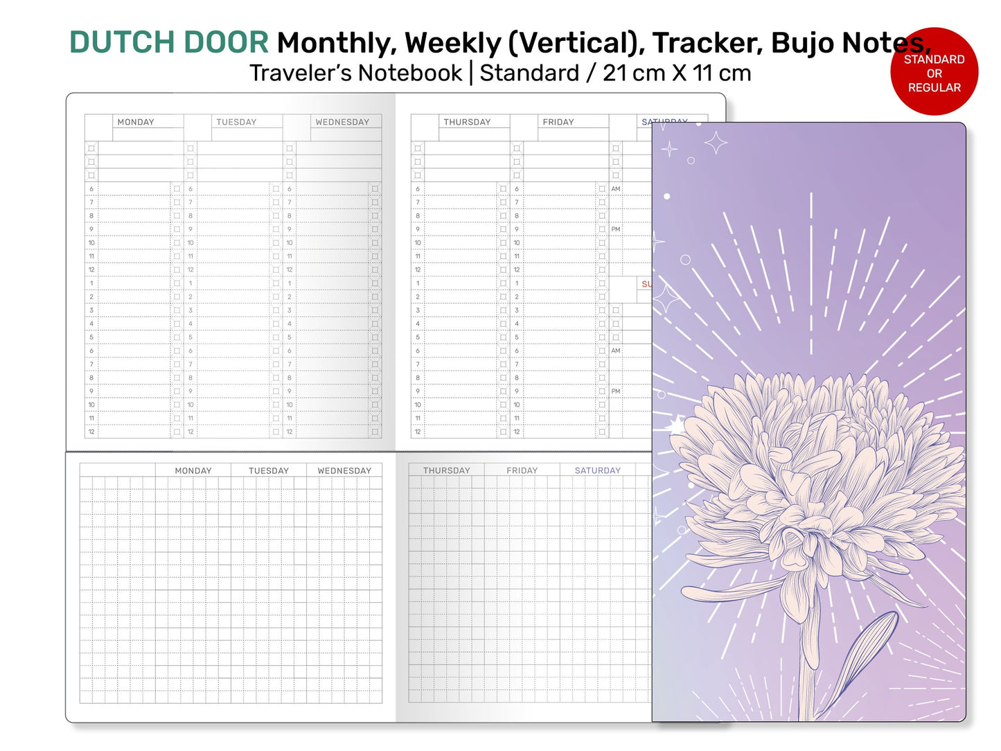 Standard TN DUTCH DOOR Weekly Vertical, Monthly, Tracker, Printable Traveler's Notebook Refill - DDR01