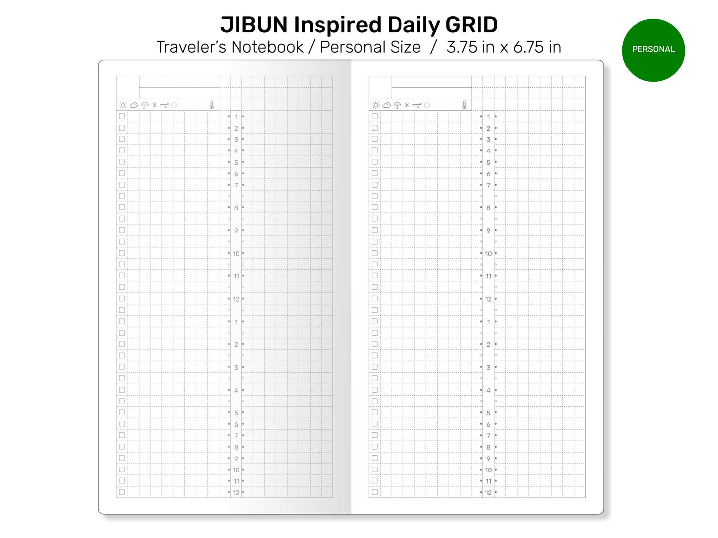 TN Personal JIBUN-Inspired Daily GRID Printable Insert Refill Traveler's Notebook PER22-005