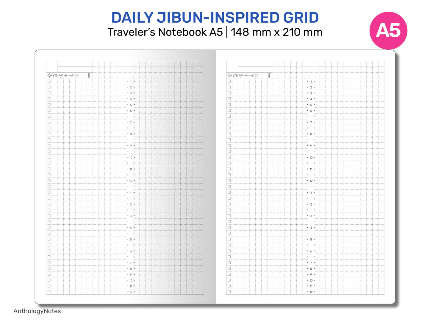 A5 Daily JIBUN-Inspired Daily Traveler's Notebook Printable Refill Insert A522-009