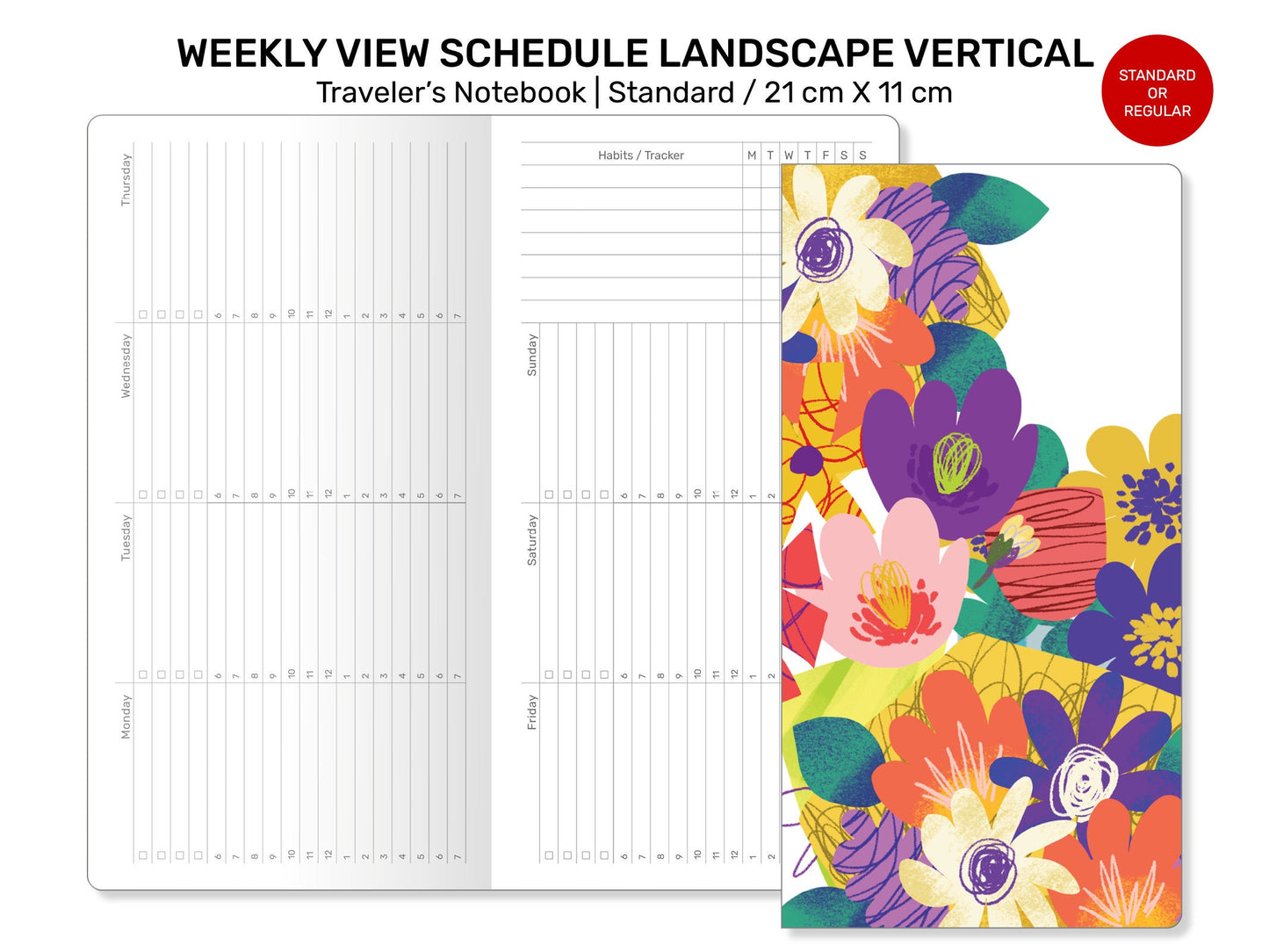 Standard TN Weekly LANDSCAPE - VERTICAL Format Printable Refill Traveler's Notebook  RTN022-010