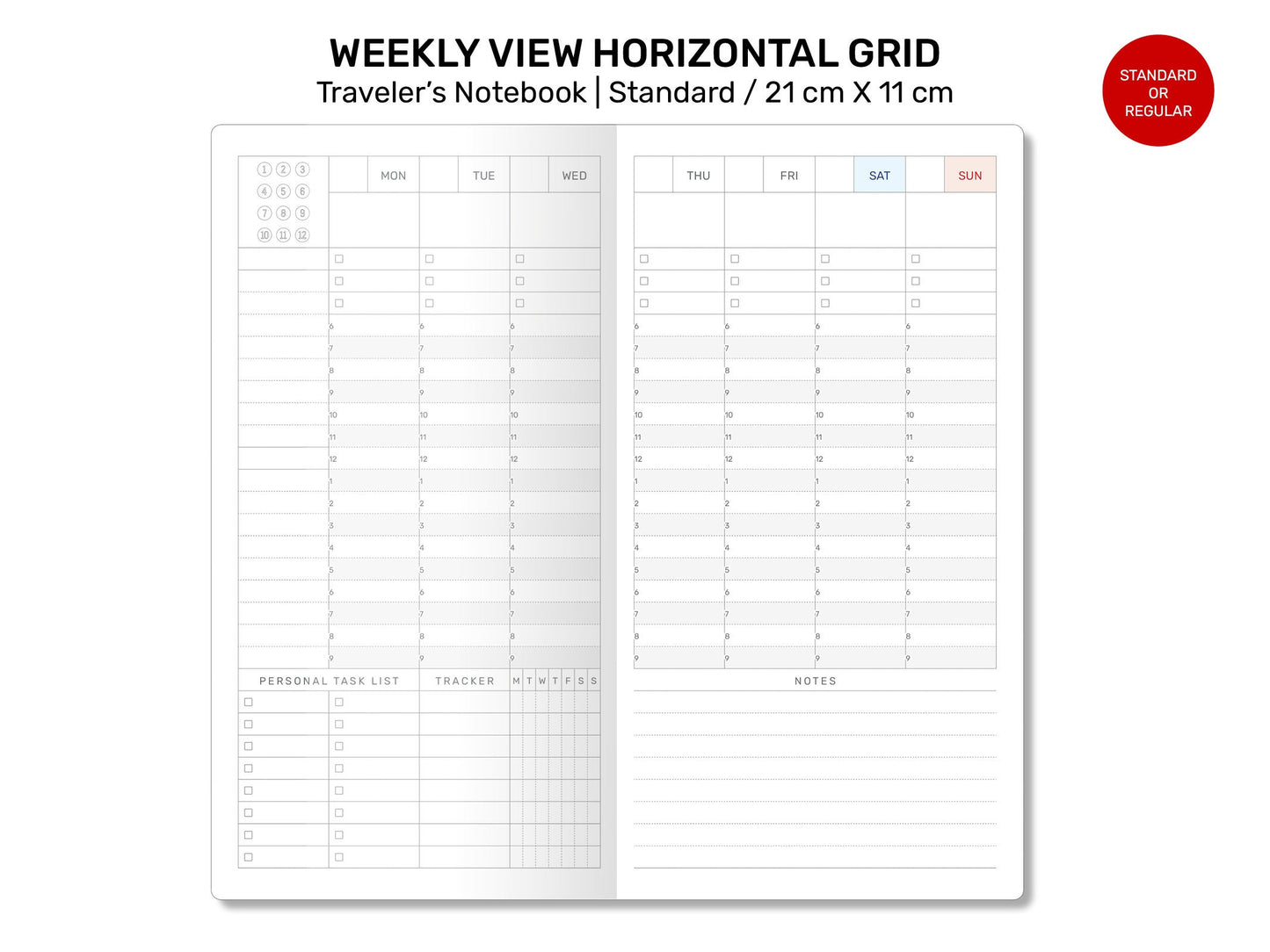 TN Weekly Vertical Lined With Tracker Printable Insert Refill for Traveler's Notebook RTN22-011