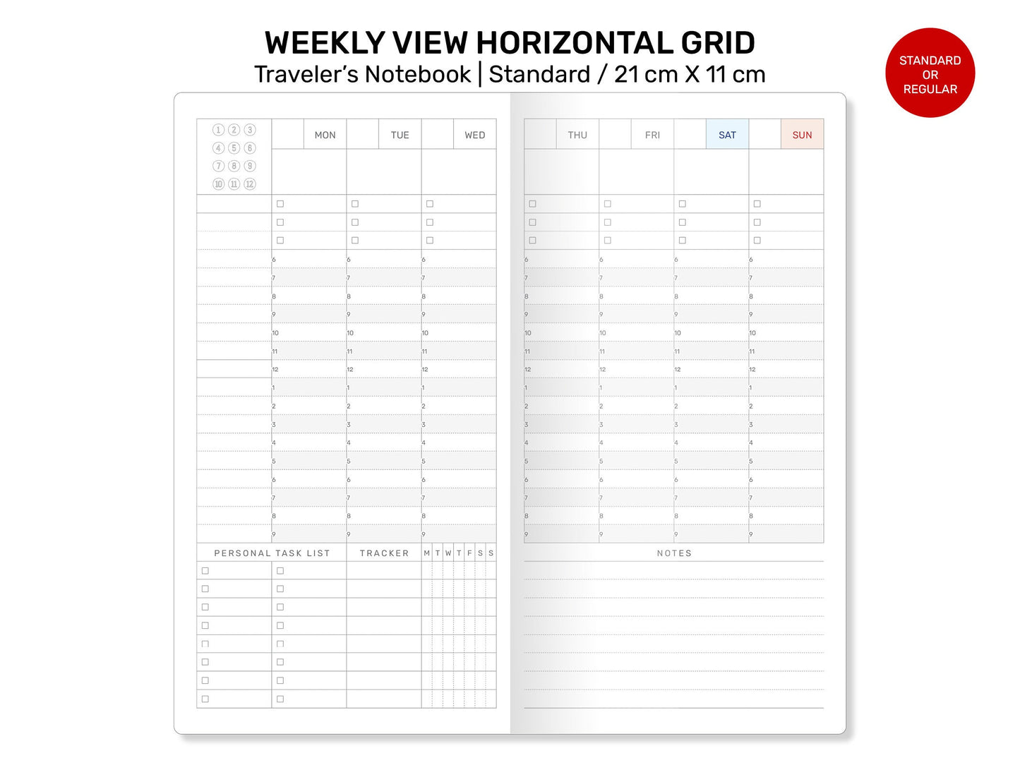 TN Weekly Vertical Lined With Tracker Printable Insert Refill for Traveler's Notebook RTN22-011