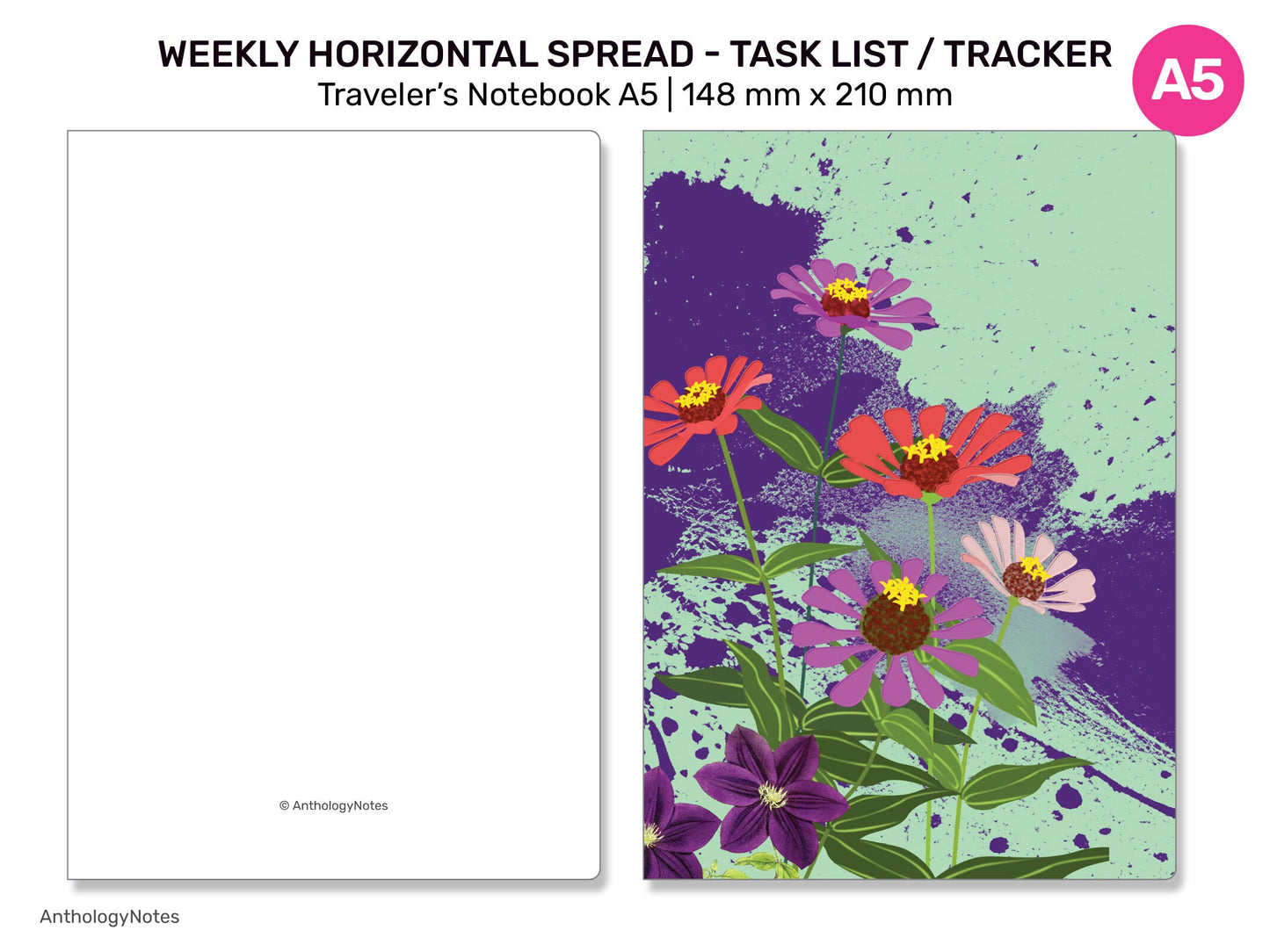 TN A5 Weekly View HORIZONTAL with TASK List and Weekly Tracker Wo2P - A522-014
