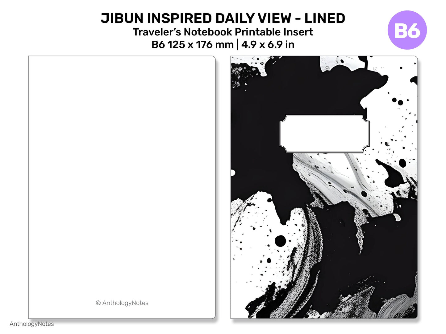 B6 Daily JIBUN-Inspired Printable Traveler's Notebook Insert Minimalist LINED B622-005A