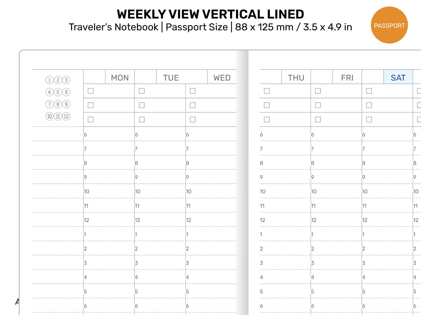 TN Passport Weekly Vertical LINED Printable Insert Refill Minimalist