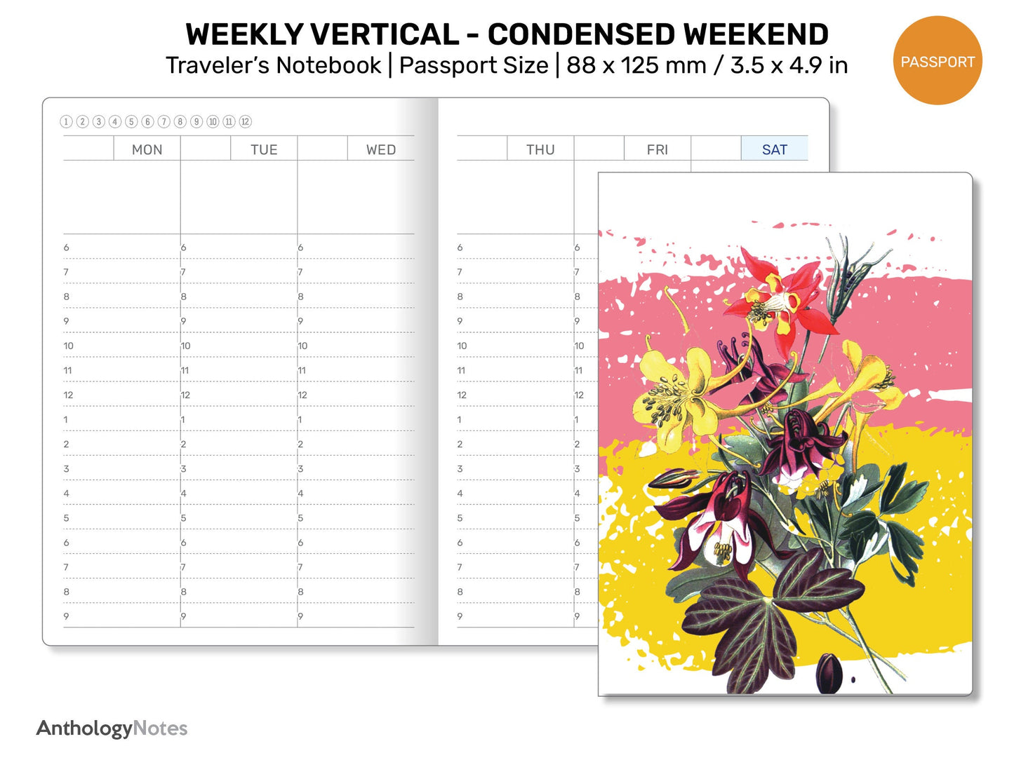 TN Passport Weekly Vertical Consensed Weekend LINED Printable Insert Refill Minimalist