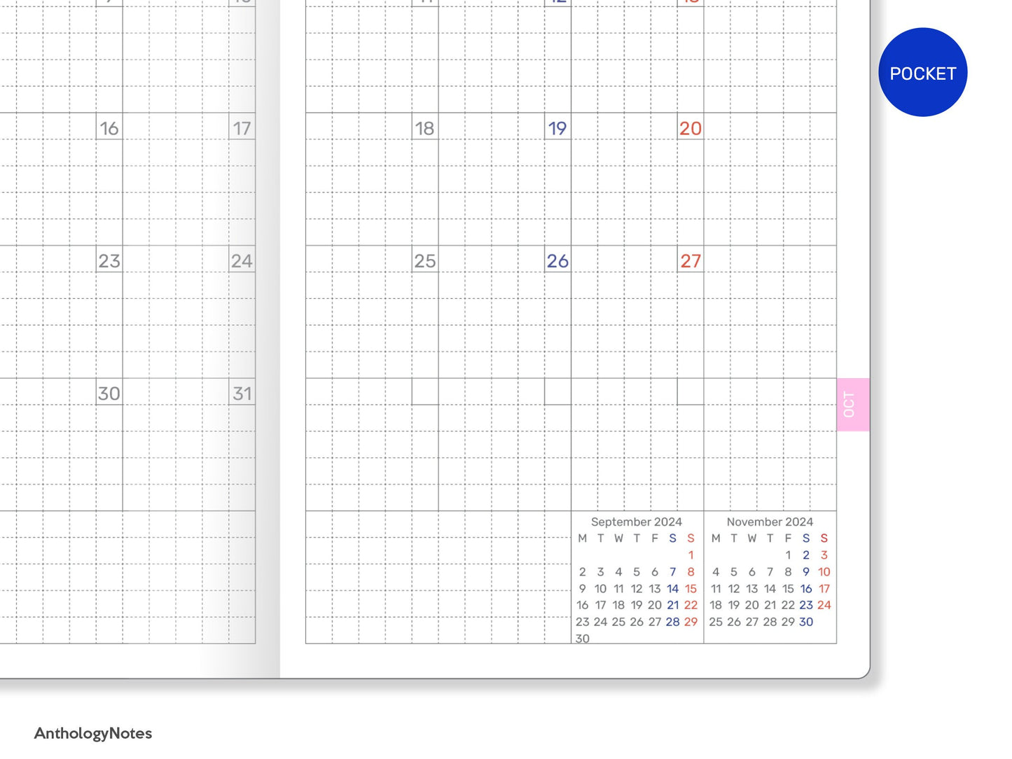 2024 POCKET Monthly GRID Traveler's Notebook Printable Insert