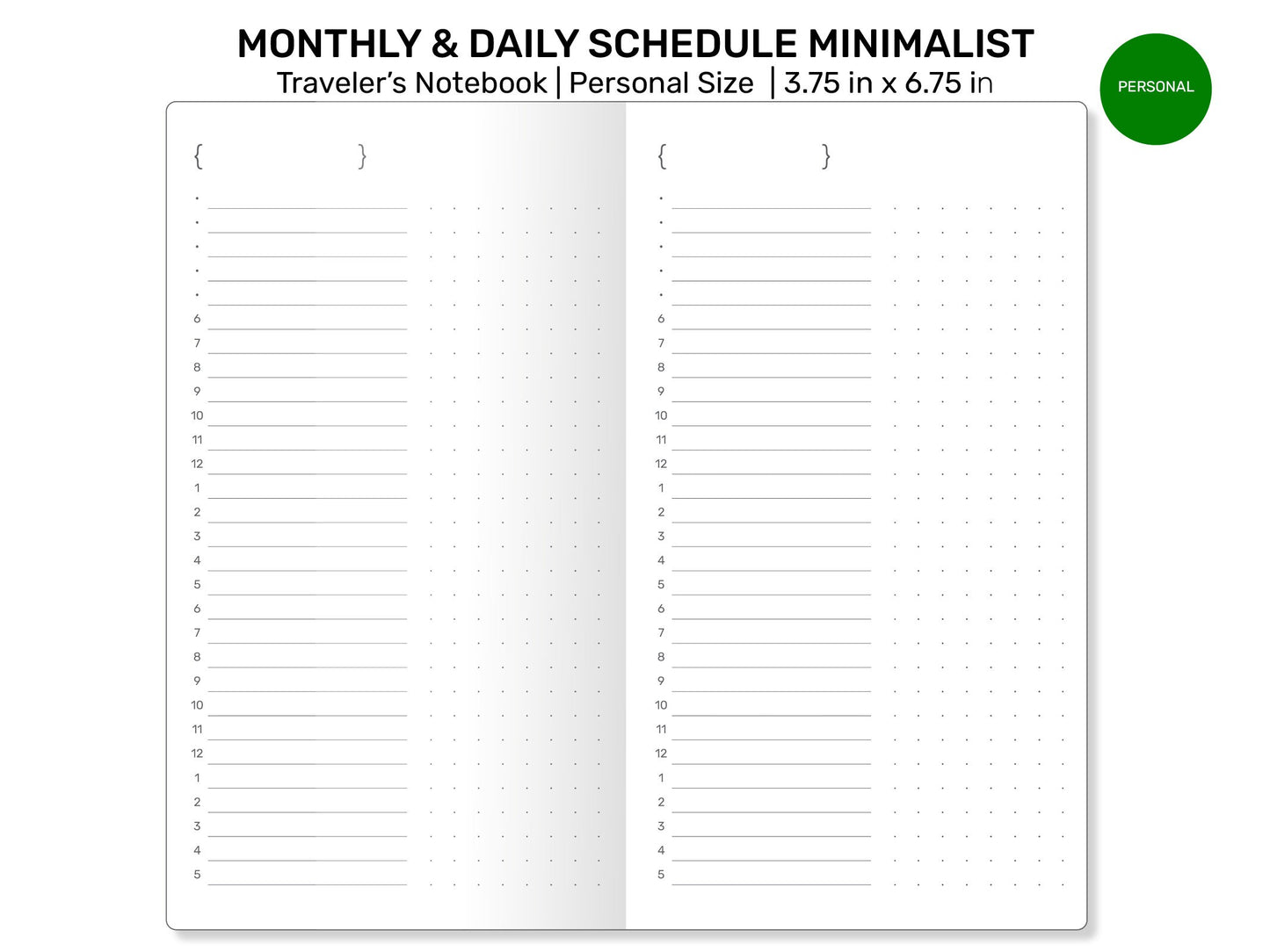 TN Personal Size MONTHLY & DAILY Schedule Printable Refill Insert Traveler's Notebook Insert Minimalist | PER22-008