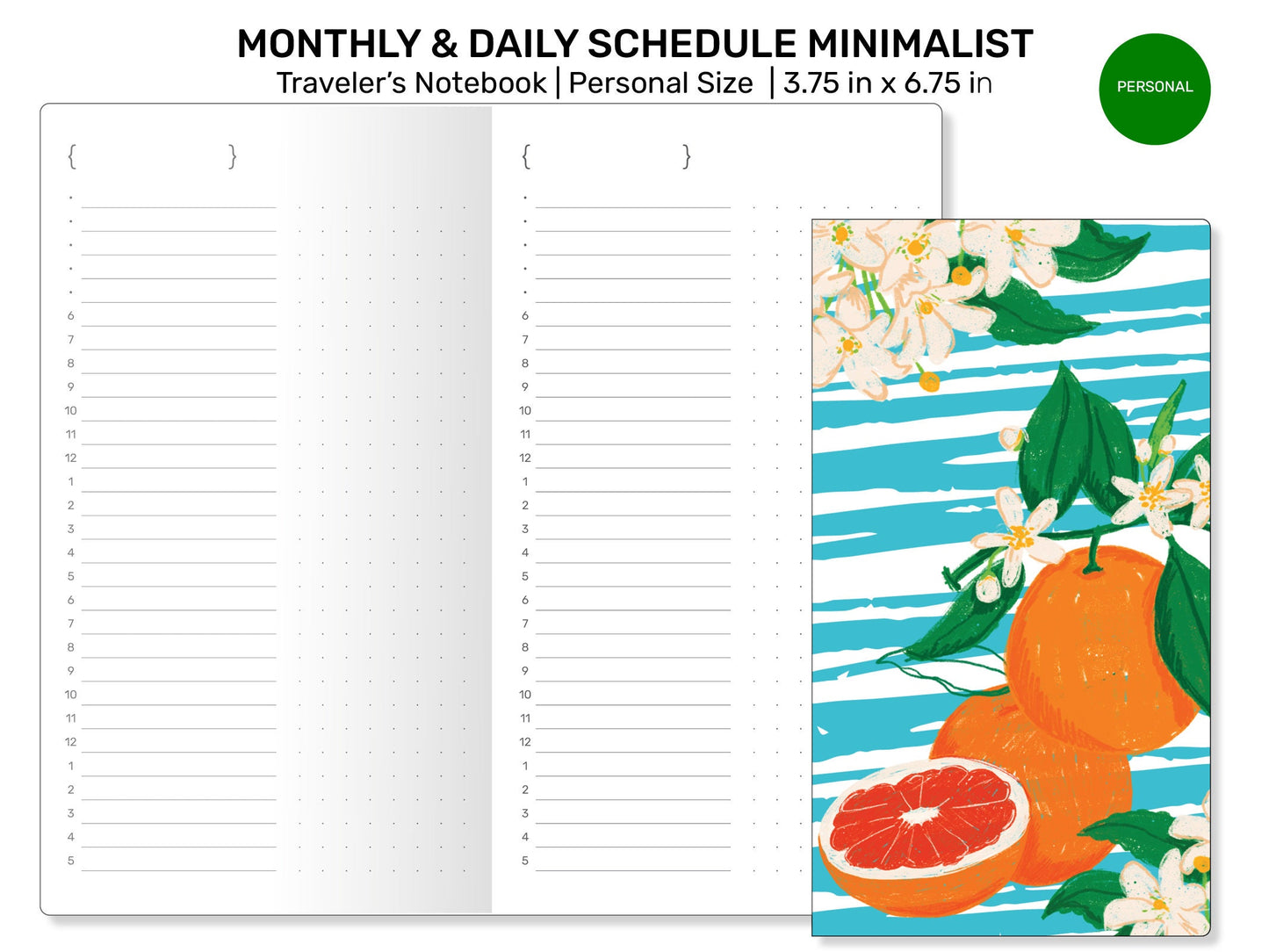 TN Personal Size MONTHLY & DAILY Schedule Printable Refill Insert Traveler's Notebook Insert Minimalist | PER22-008