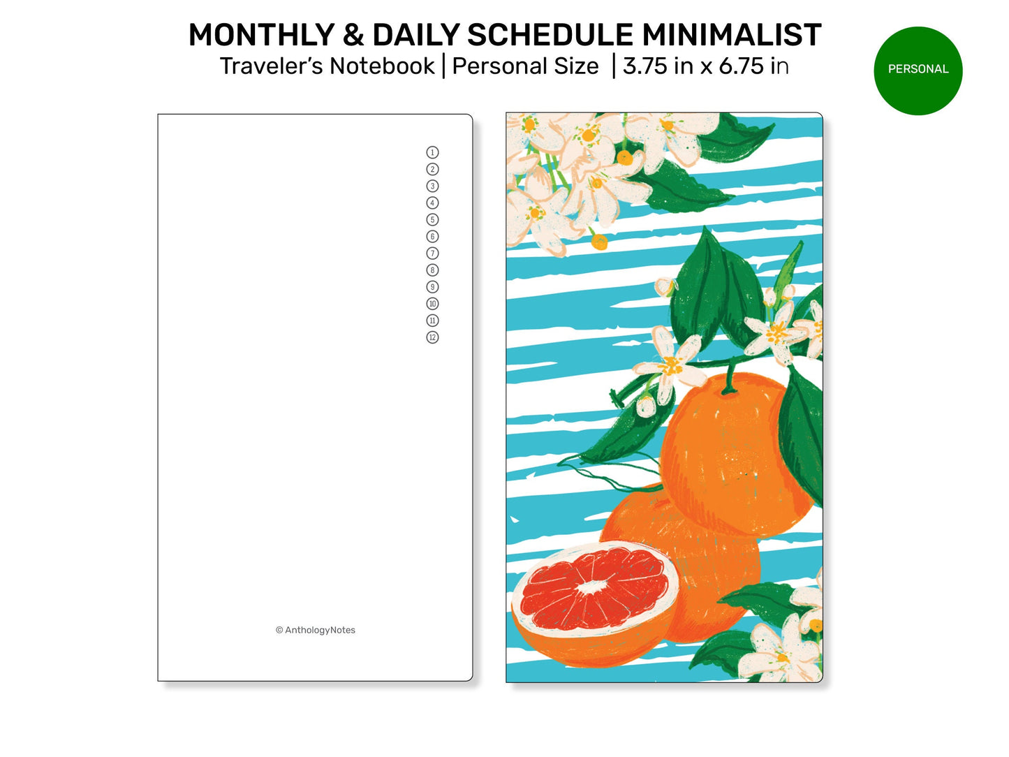 TN Personal Size MONTHLY & DAILY Schedule Printable Refill Insert Traveler's Notebook Insert Minimalist | PER22-008