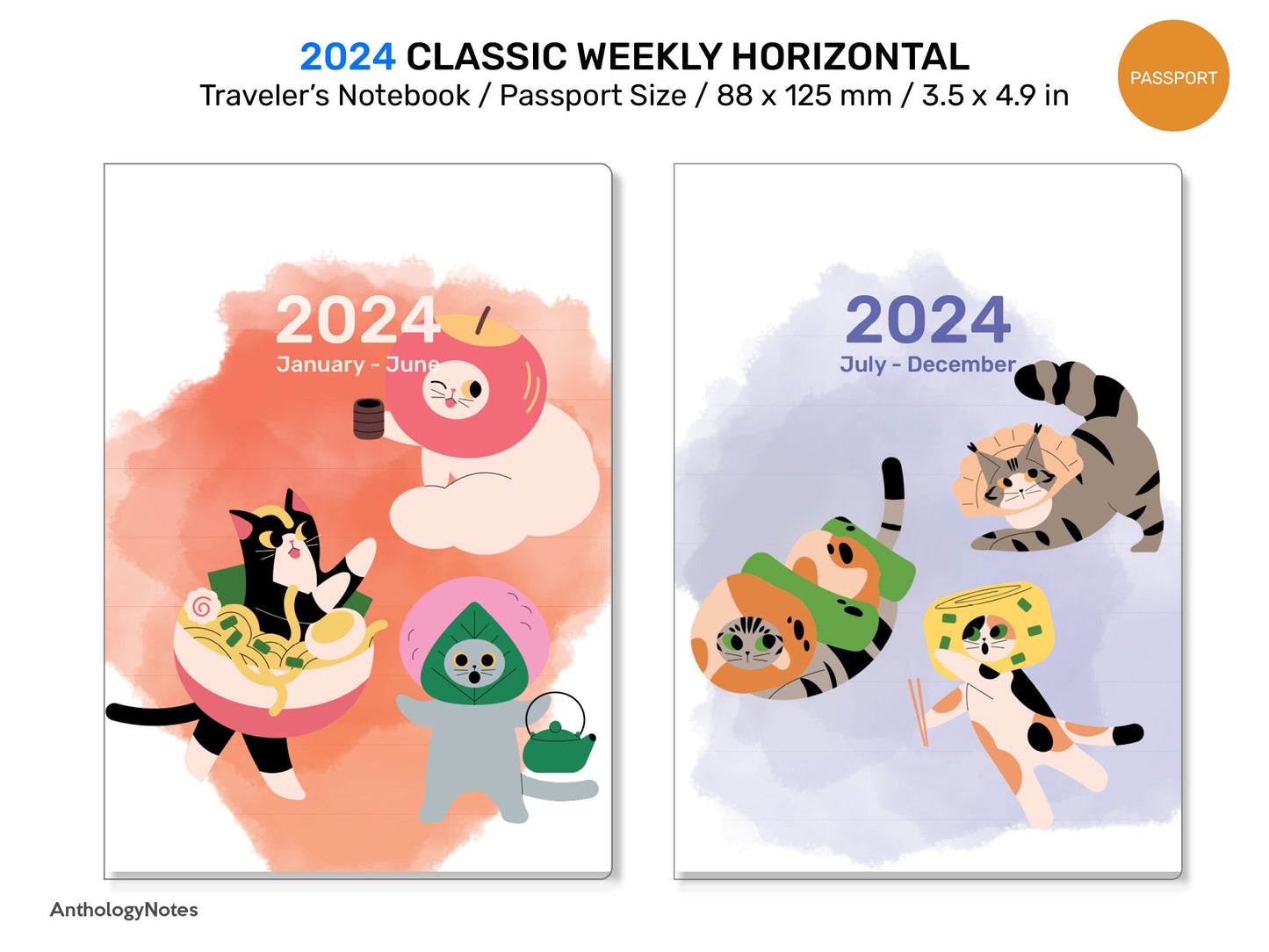 PASSPORT 2024 Diary Traveler's Notebook Printable WEEKLY View Horizontal Wo2P Minimalist DPP01