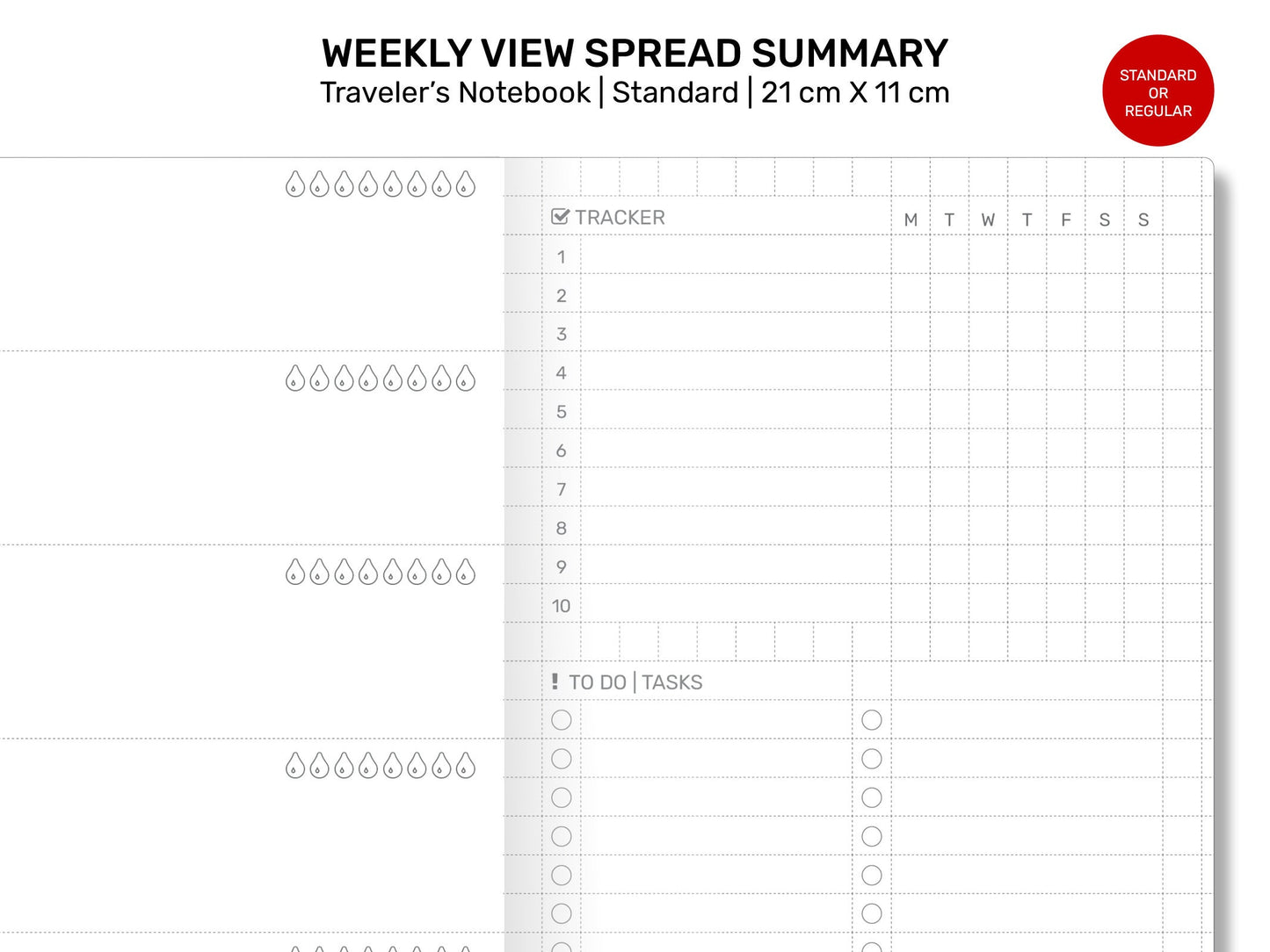 WEEKLY VIEW Summary Traveler's Notebook Traveler's Notebook Refill Printable Insert, Tracker, Standard Size, To Do List, Appointments