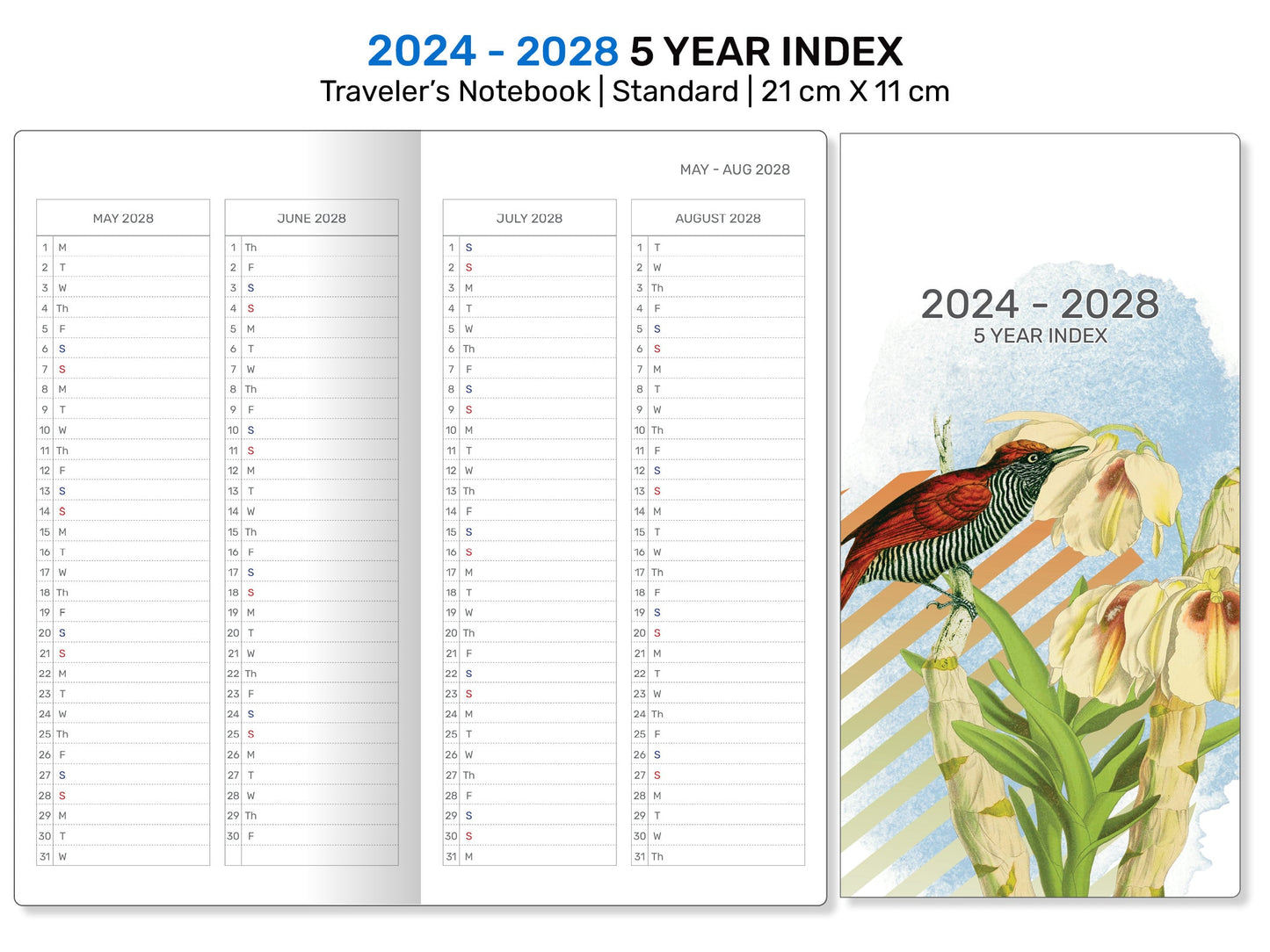 TN Standard 2024 - 2028 - 5 Year Index Printable Traveler's Notebook Insert  Future Log DSTN22-004